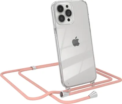 Produktbild von EAZY CASE Handykette kompatibel mit Apple iPhone 13 Pro Max, Handyhülle mit Umhängeband, Handykordel, Schutzhülle Clear, Band in Rosa