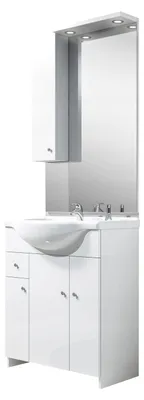 Produktbild von Badschrank mit Waschbecken und Spiegel in Weiß, 105 cm, Waschbeckenschrank 80 x 80 x 48 cm, Keramik-Waschbecken-Set, Badmöbel-Set