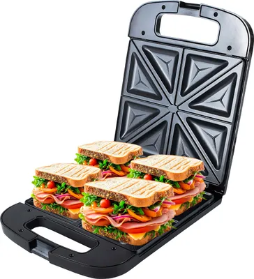 Sandwichmaker XXL, 2000 W, für 4 Sandwiches, antihaftbeschichtet, schwarz