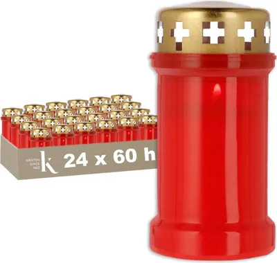 Image de KRISTEN Bougie funéraire traditionnelle - 60 heures de combustion - Rouge - Set de 24 pièces