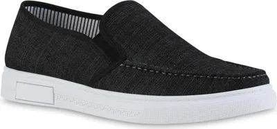 Produktbild von VAN HILL Herren Klassische Slippers Denim Slip Ons Freizeit Stoff Schuhe 841621, Farbe: Schwarz, Größe: 41