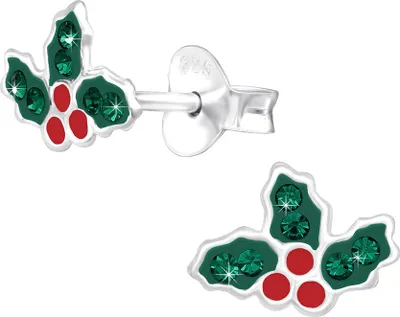 Produktbild von Ohrringe Weihnachten Silber 925 Ohrstecker für Damen und Kinder Stechpalme Blatt (Holly Leaf)
