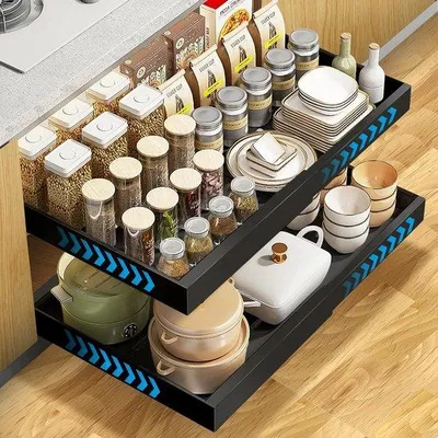 Produktbild von Unyqoos® Verstellbare teleskopische Küchenschubladen mit Schienensystem für optimale Organisation