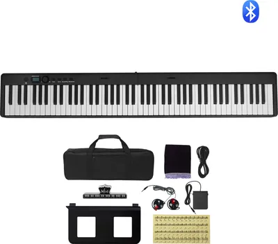 Produktbild von SucceBuy 88-Tasten-Klapp-Keyboard-Piano mit Bluetooth und MIDI, ein tragbares elektronisches, digitales Klapppiano mit Haltepedal, Tasche, anschlagdynamischen Tasten und Kopfhörern
