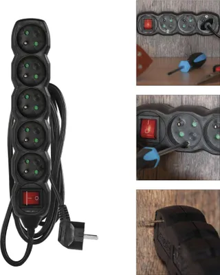 Prodlužovací kabel 3 m / 5 zásuvek / s vypínačem / černý / PVC / 1,5 mm2