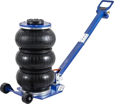 Image de Cric pneumatique, cric pneumatique triple sac 3 tonnes/6600 lb, cric à air avec six tubes en acier, levage jusqu'à 17,7 pouces, cric pneumatique à levage rapide 3-5 s, avec poignées longues réglables pour voitures, garages, réparations (bleu)