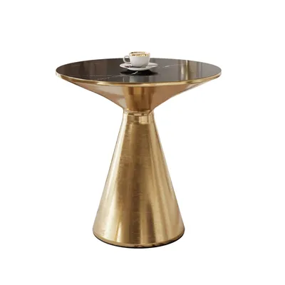 Produktbild von Runder Couchtisch CALEYA Gold / schwarzer glänzender Marmor
