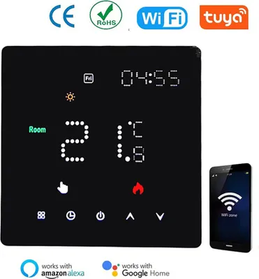 Obrázek produktu pro Tuya WIFI regulátor teploty Týdenní programovatelné nastavení teploty Nastavení jasu světla Nastavitelný termostat Mobilní telefon Tuya APP Dálkové ovládání Kompatibilní s Amazon Alexa a Google Home pro hlasové ovládání