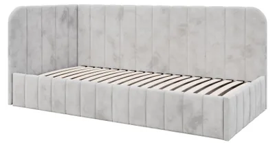 Produktbild von Jugendbett Mario 90x200 cm, Polsterbetten mit Bettkasten, Moderner Riviera-Stoff, Grau, Links