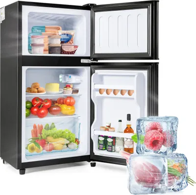 Produktbild von Merax Table Top chłodziarko-zamrażarka BCD-86A, minilodówka z zamrażalnikiem, podwójnymi drzwiami i oświetleniem LED, 60 l, wolnostojąca