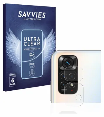 A product shot featuring a box of screen protectors and a close-up of a phone's camera lens with the protectors applied.