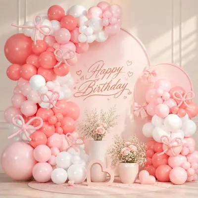 Productafbeelding van Ballonnenboog, roze en wit, 130 stuks, voor verjaardag, babyfeest, decoratie