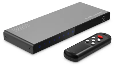 Produktbild von Digitus 8K HDMI Switch, 5x1, HDMI, USB Typ-C, Metall, Schwarz, 48 Gbit/s, Status