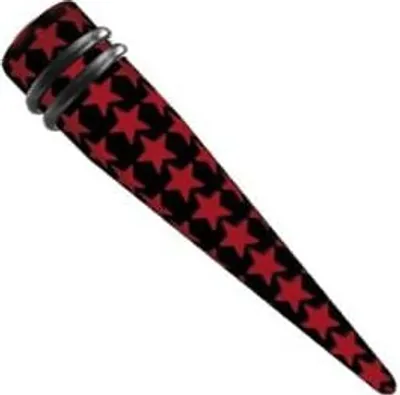 Produktbild von Piercing Ohr Expander Dehnungsstab Acryl Schwarz Rote Sterne Dehnstab - PDVH.STARS.6mm