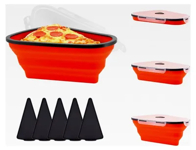 Produktbild von Faltbare Pizzaschachtel aus Silikon, wiederverwendbare Pizzabox mit 5 Mikrowellen-Tabletts, platzsparender Pizzabehälter