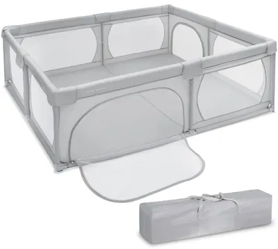 Produktbild von Laufstall für Kinder, faltbar 200 x 140 cm, grau - großer Spielplatz, Bällebad, transparent, mit Transporttasche