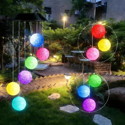 Solar-Windspiel mit 6 farbwechselnden Kugeln, wetterfest, 5 cm