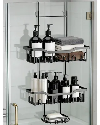 Immagine prodotto di Porta sapone da doccia da appendere senza fori, con contenitore per sapone e ganci, colore nero