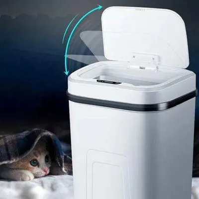 Produktbild von Automatischer Sensor-Müllbehälter 15L mit Bewegungssensor und Deckel, berührungsfreier Abfalleimer für Küche, Schlafzimmer, Badezimmer (Weiß).