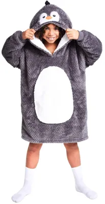 Produktbild von Noxxiez Kuschelige Hoodie-Decke für Kinder – Perfekt für 7 bis 14 Jahre Pinguin