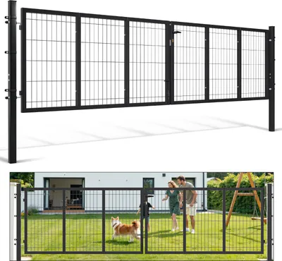Produktbild von Faziango Doppelflügel Gartentor  Anthrazit, 350x 100 cm inkl. Griff, Schloss, Schlüsseln und Bodenverriegelung Gartenpforte Einfahrtstor Hoftür,Vierkantrohr
