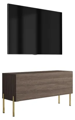Image de Meuble TV sur pieds dorés, en chêne Dunin, dimensions : 100 x 32 x 52 cm