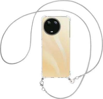 Produktbild von Handykette Backcover-Schutzhülle mit Band (Metall silberfarben) für Realme C67 4G - silberfarbene Snake-Kette