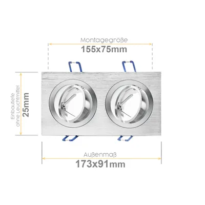 Image de Spot LED encastrable aluminium carré 2 X argent brossé