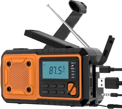 Produktbild von Überlebensradio Explorer - 4000mAh Akku - Solar & Handkurbel - AM/FM/SW - Taschenlampe & SOS-Alarm - Notfallradio für Notsituationen & Camping - Orange/Schwarz