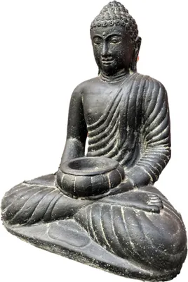 Immagine prodotto di Bellissimo Buddha con spazio per una tealight in pietra fusa, perfetto per il giardino, la terrazza o il giardino antistante, resistente al gelo e alle intemperie 52 cm H, KA-BR-BC-50