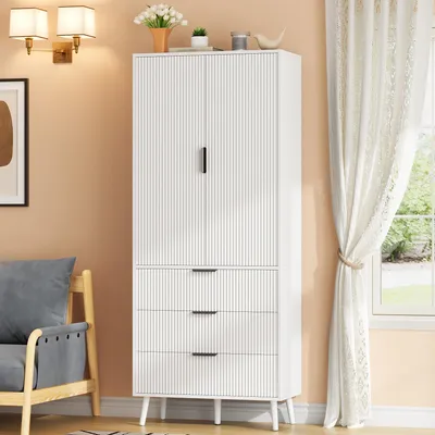 Produktbild von Flieks Küchenschrank mit 2 Türen und 3 geräumigen Schubladen, Hochschrank mit Türablagen, Highboard für Küche, Wohnzimmer und Esszimmer, Weiß