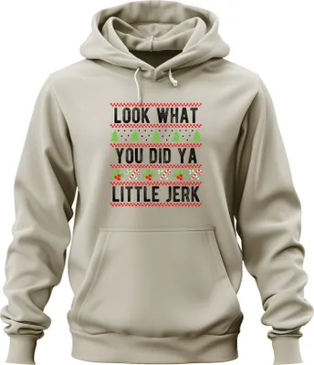 Produktbild von LOOK WHAT YOU DID YA LITTLE JERK Christmas ugly funny holly gift Uni Hoodie Kapuzenpullover, Natur, 3XL