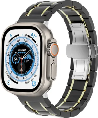 Produktbild von Strap-It Apple Watch Ultra Keramik Stahlarmband (Schwarz/Gold)