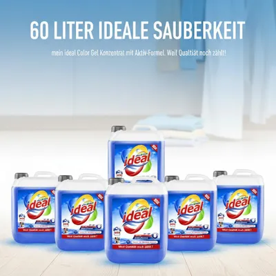 Produktbild von 60 Liter ( 6 x 10 Liter ) ideal Flüssigwaschmittel Color Gel Konzentrat mit Aktiv-Formel