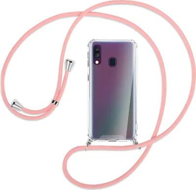 Produktbild von Handykette Backcover-Schutzhülle mit Band (Metall silberfarben) für Samsung Galaxy A40 - rosa