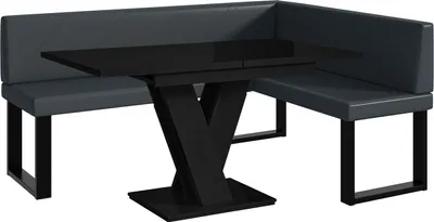 Produktbild von MEBLINI Eckbank für Esszimmer mit ausziehbarem Tisch  - Küchenbank - Essecke - Sitzecke Küche - ERIC - U-Beine 128x168x87cm Rechts - Dunkelgrau Kunstleder/M Schwarz Hochgl.