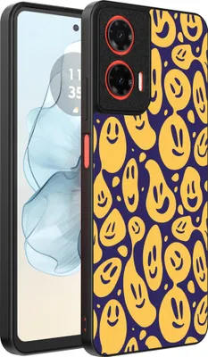 Immagine prodotto di Smartphonica Custodia per telefono adatta per Motorola Moto G04 - G24 - G24 Power - E14 con stampa di smiley - Custodia posteriore in TPU con design emoji - Viola Giallo
