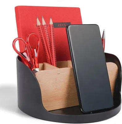 Productafbeelding van Famanu multifunctionele bureaureorganizer met smartphone- en tabletstandaard - zwart, rond