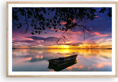 Produktbild von Gerahmtes Poster - Rahmen in heller Eiche - Boot Sonnenuntergang See Himmel - 91,5x61 cm - Wand Bild - Wanddeko - Wandbilder - Wandposter - Bilderrahmen - Bilder - Kunstdruck - P2NAA91x61-2967