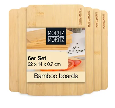 6 Bambus-Schneidebretter, 22x14x0,7 cm, Set