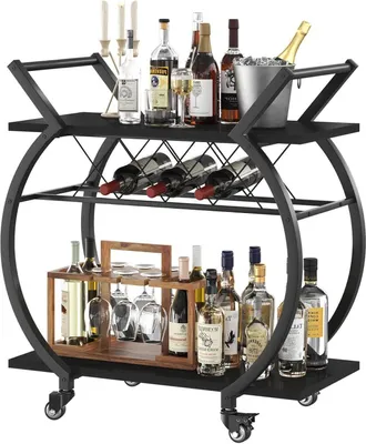 Immagine prodotto di Carrello portavivande con portabottiglie a 2 livelli nero 76x40x84cm