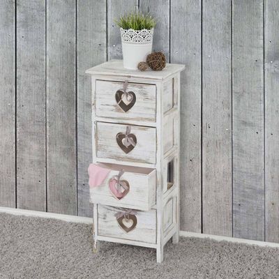 Forli komoda, szafka, 4 szuflady z serduszkami 70x29x25cm, shabby look, vintage ~ white