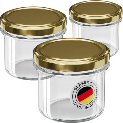 Produktbild von WELLGRO 6x Einmachgläser mit Schraubdeckel gold - 235ml
