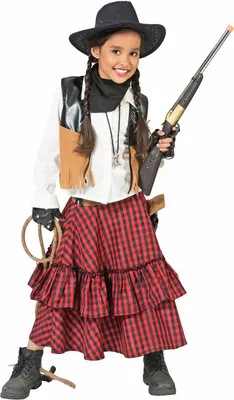 Produktbild von Cowgirl Kostüm "Austine" für Mädchen | Rot Schwarz Größe: 140