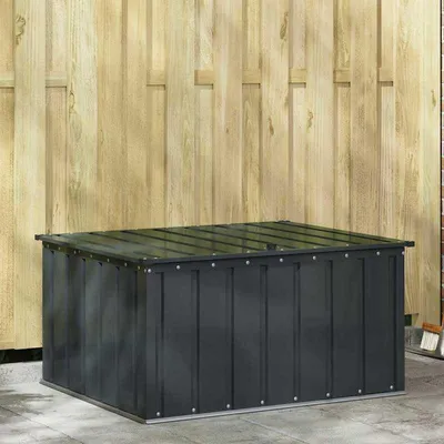 Immagine prodotto di Contenitore per esterni – Cassetta da giardino in acciaio resistente, colore nero, dimensioni 101x82x50 cm