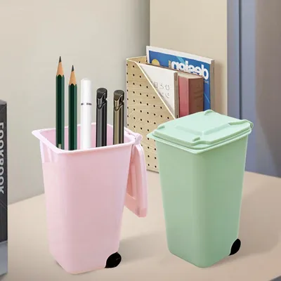 Set von 4 Mini-Mülltonnen mit Deckel und Rädern