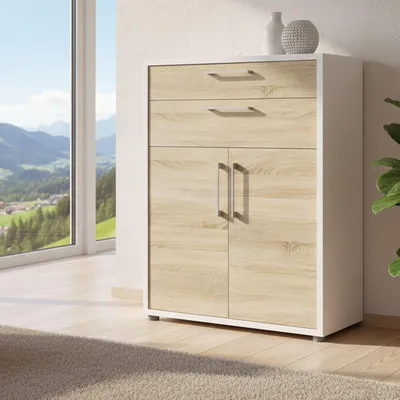 Image de Agra - Buffet 89x40x113h cm Blanc, 2 Tiroirs