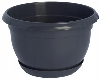 Produktbild von Blumentopf mit Untersetzer, Kunststoff, Anthrazit, rund, 19 cm, für Garten & Balkon