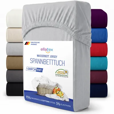 Produktbild von EllaTex Premium Spannbettlaken 180x200–200x220 Baumwolle-Elasthan 200 g/m² – Spannbetttuch 40 cm Steg, Boxspringbett & Wasserbett, Farbe: Hellgrau
