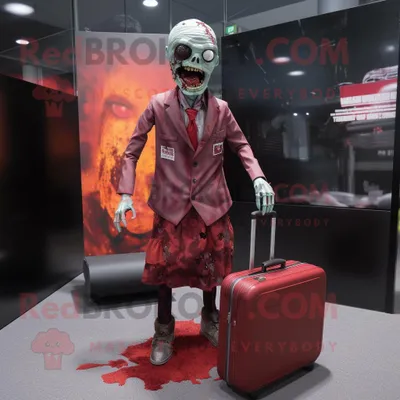 Immagine prodotto di Personaggio in costume della mascotte REDBROKOLY di Maroon Zombie vestito con un abito midi e valigette